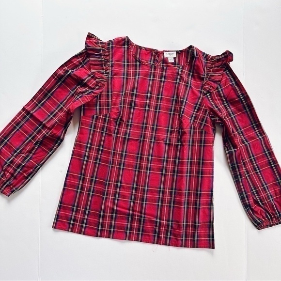 J.Crew Factory Tartan Ruffle Cotton Poplin Shirt Top XXS - Picture 2 of 6